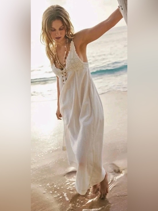 Free People Dresses & Skirts - *As Is* Free People Lovey Maxi Dress Crochet Lace XS White Boho Beach Resort